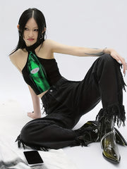 Y2K Halter Neck Graphic Print Top