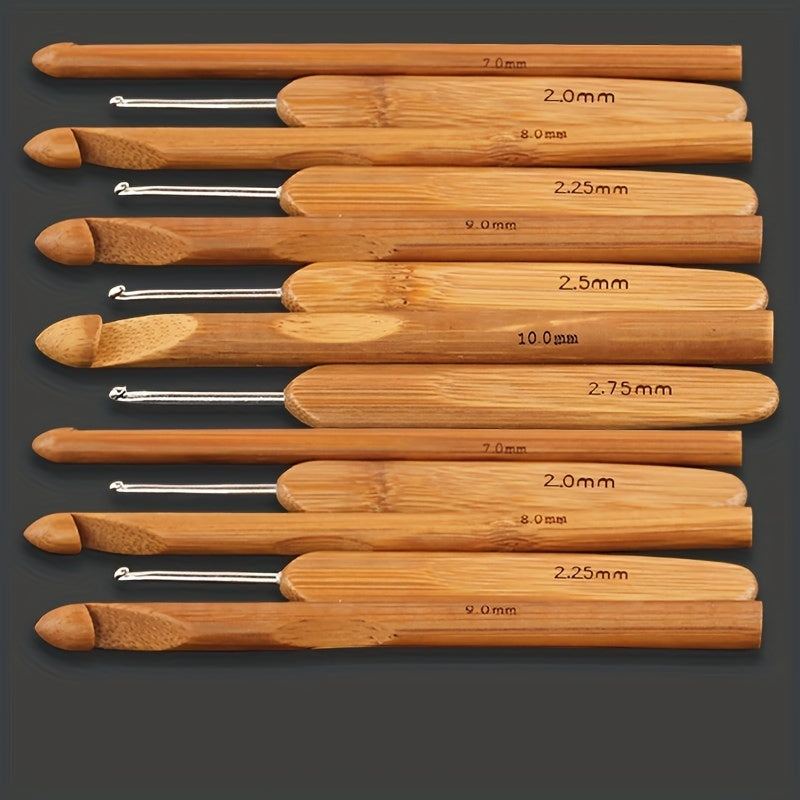 20pcs Set Carbonized Bamboo Handle Round Crochet DIY Wool Thread Weaving Tool