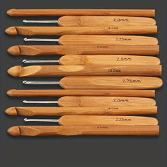 20pcs Set Carbonized Bamboo Handle Round Crochet DIY Wool Thread Weaving Tool