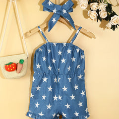 Girls Stars Print Off Shoulder Romper Jumpsuit