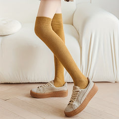 5 Pairs Solid Thigh High Socks Warm Over The Knee Socks Women's Stockings