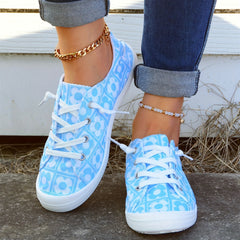 Floral Print Canvas Shoes Low Top Lace Up Casual Shoes