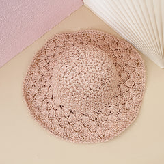 Wide Brim Crochet Sun Hat Hollow Breathable Straw Hat Women Travel Sunscreen