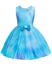 Girls Mermaid Print Sleeveless Dress Kids Summer Clothes
