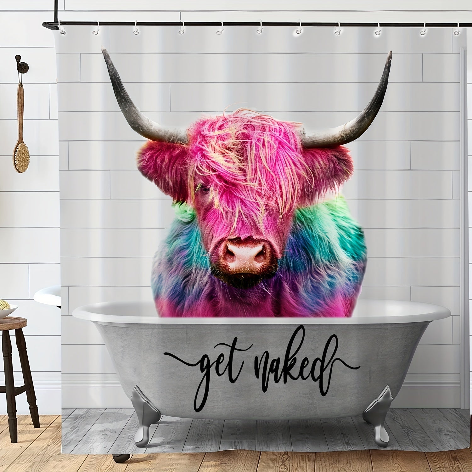 Colorful Cow Pattern Shower Curtain with Hooks 71x71in