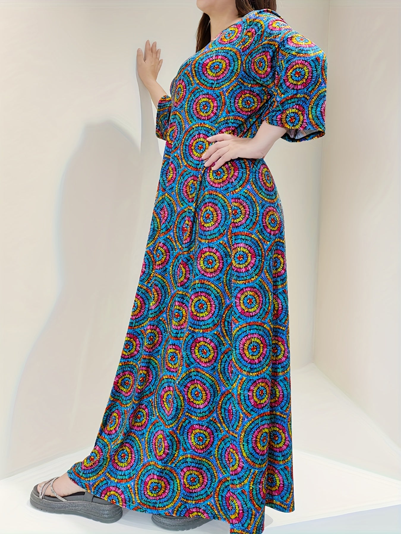 Casual Lounge Dress Women's Plus Allover Print Long Sleeve