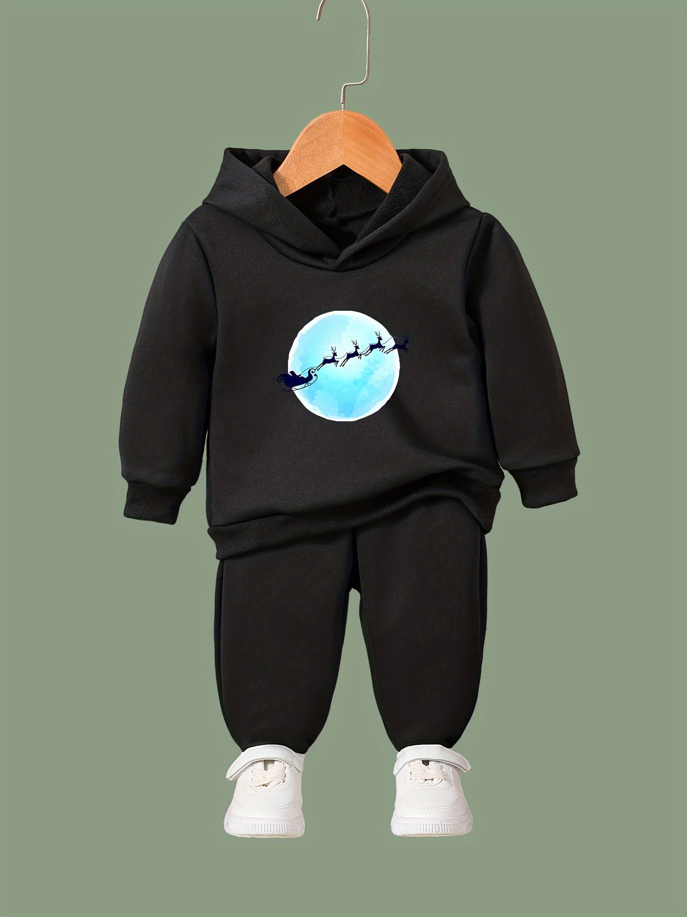 Christmas Night Print Outfits 2pcs Kids Hoodies Jogger Set
