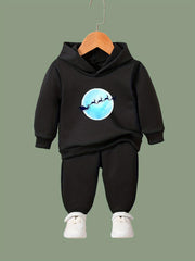 Christmas Night Print Outfits 2pcs Kids Hoodies Jogger Set