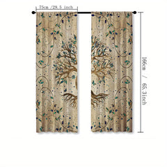 2pc Yellow Tree of Life Pattern Curtains with Pillowcase - Rod Pocket Style
