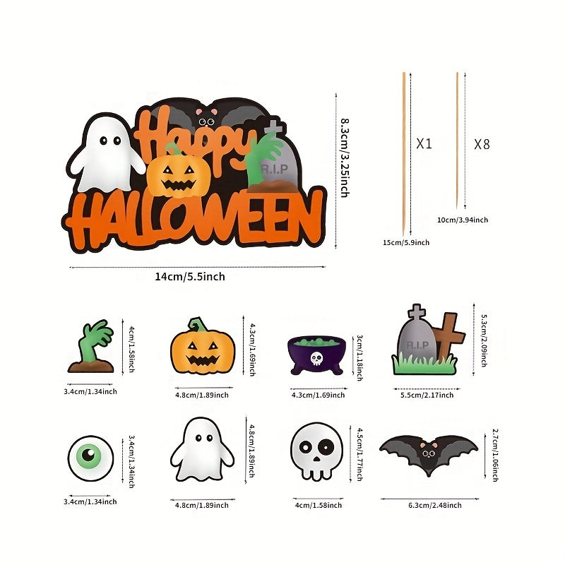 9pcs Halloween Cake Decorations Ghost Skeleton Funny Insert Paper Tray