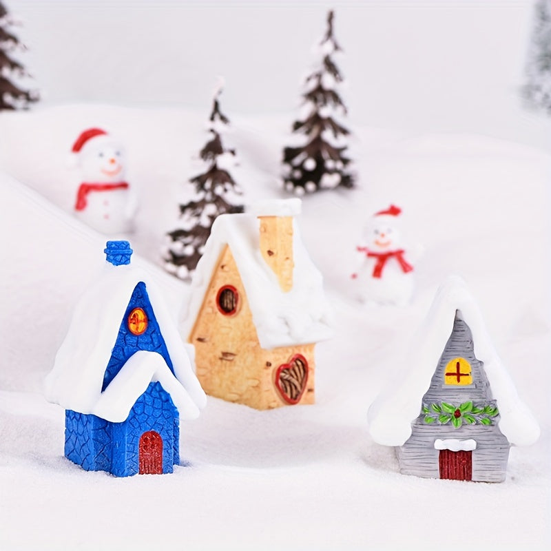 4pcs Mini Christmas Snow House Ornaments Micro Landscape Party Decoration