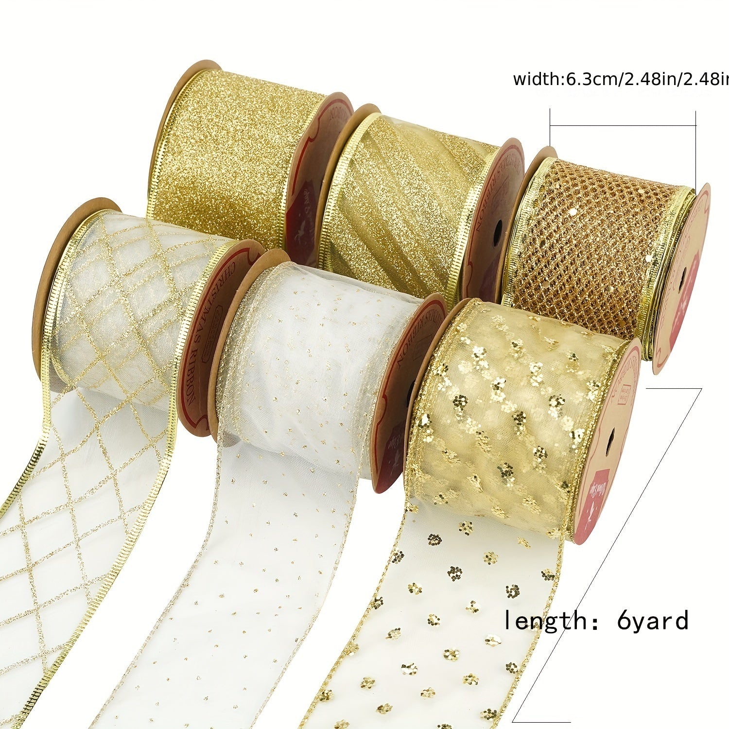 6pcs Christmas Crochet Wire Edge Ribbon DIY Bow Accessories