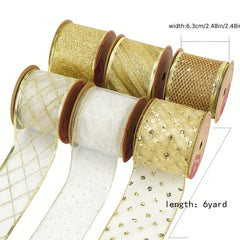 6pcs Christmas Crochet Wire Edge Ribbon DIY Bow Accessories