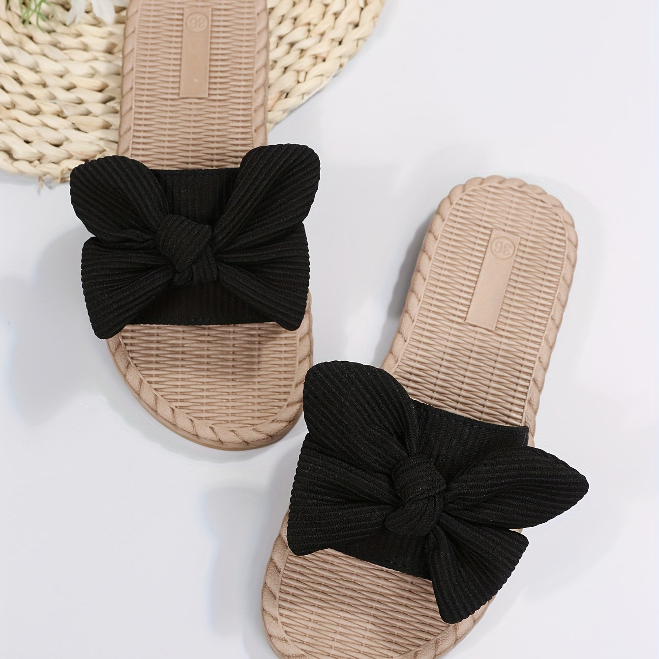 Women's Bowknot Slide Sandals Open Toe Flat Shoes