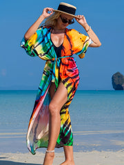 Ombre Tie Dye Stripe Wrap Cover Up - Wide Sleeve