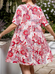 Boho Dress Women's Plus Paisley Floral Print V Neck Loose Fit Dress