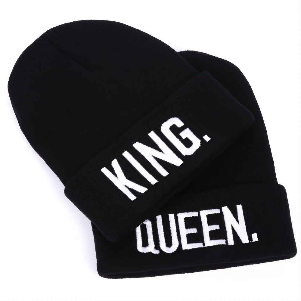 1pc KING QUEEN Thermal Knit Cap Beanie Hat