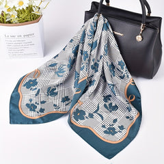 Floral Plaid Print Bandana Classic Silk Square Scarf