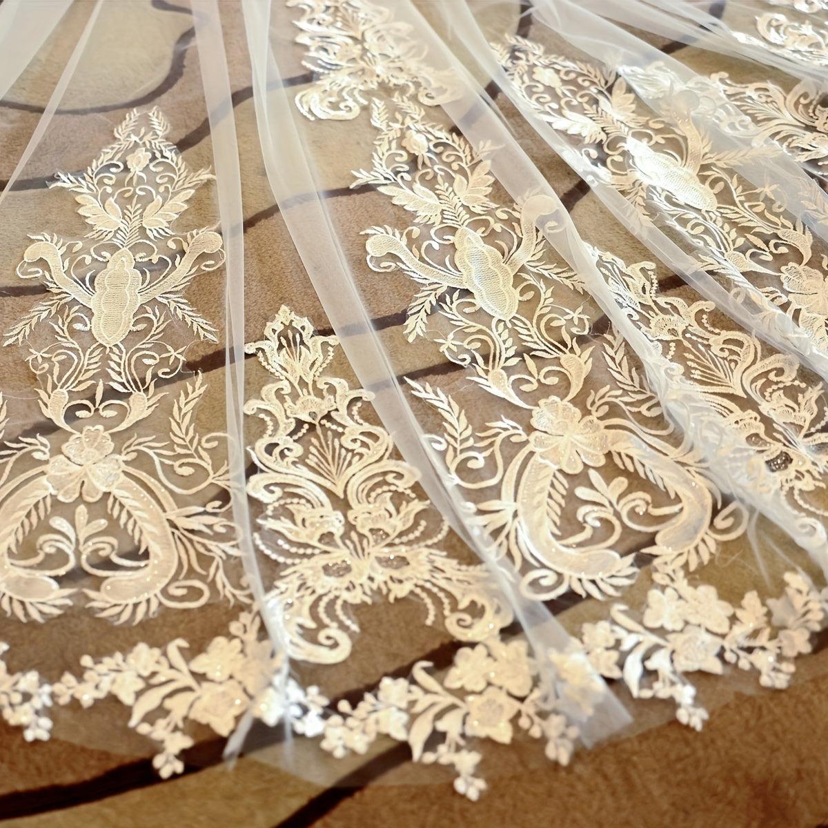 Ivory Bridal Cathedral Wedding Veil Lace Embroidery With Comb