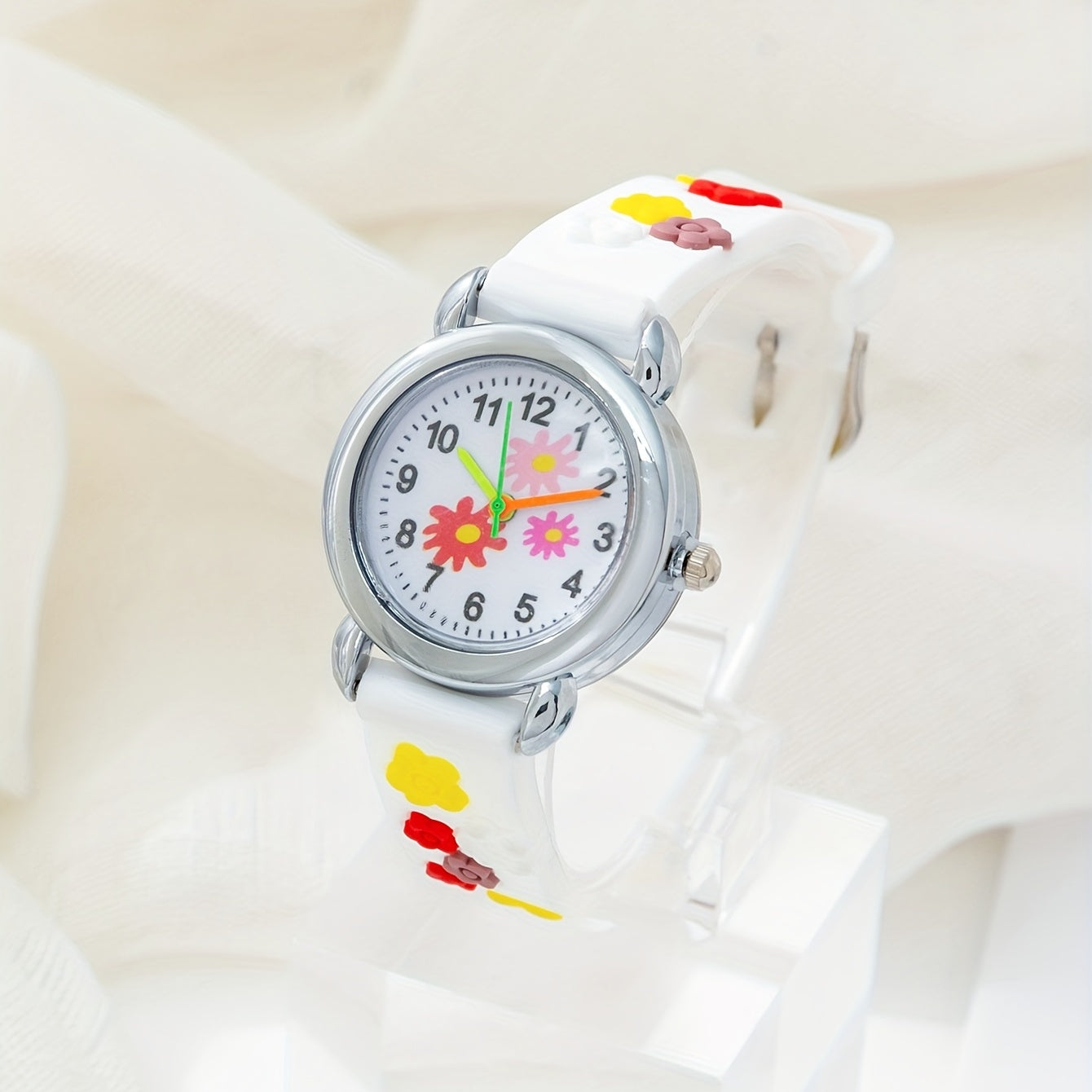 Girls Colorful Flowers Watch With Silicone Band