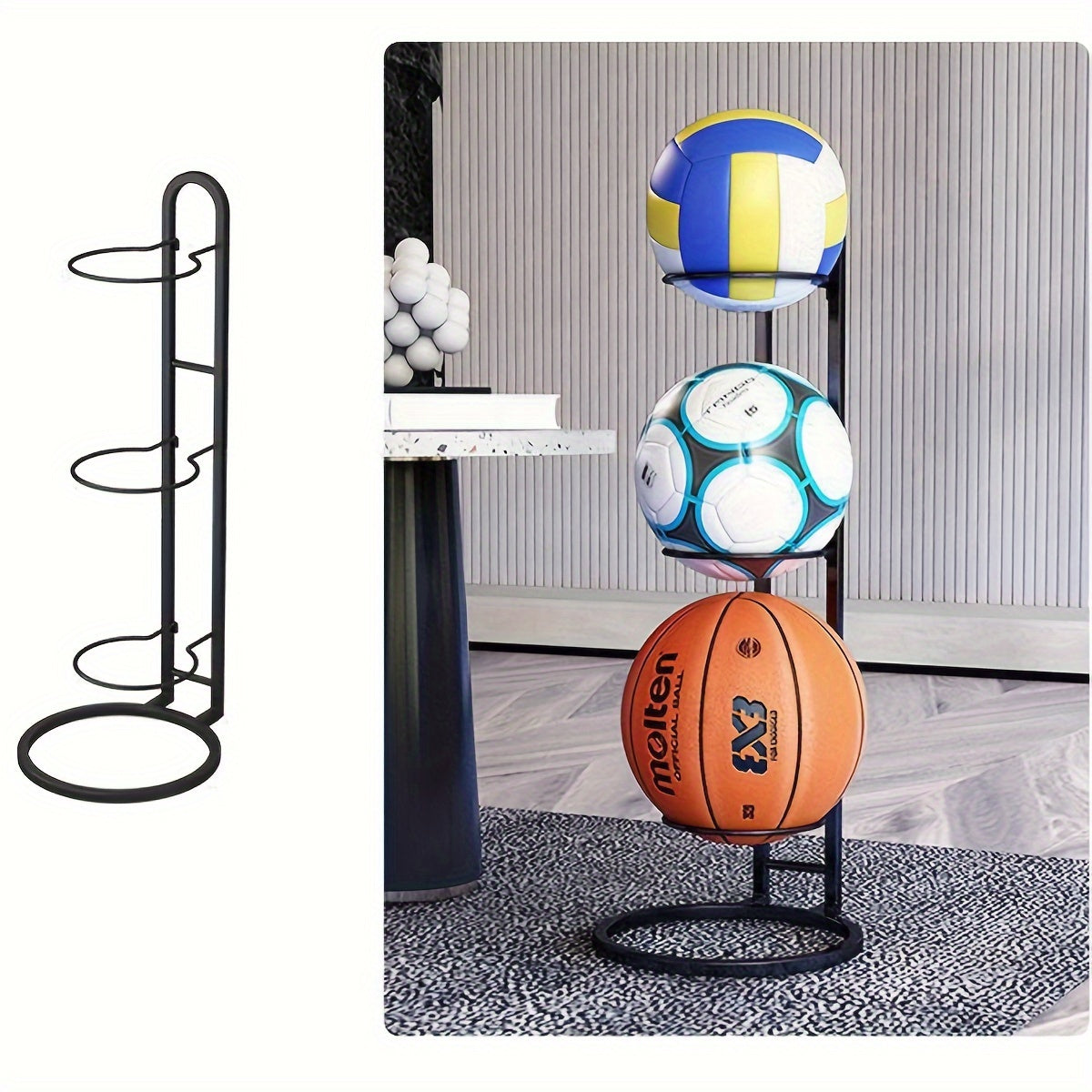 3-Layer Ball Storage Rack Carbon Steel Basketball Display Stand