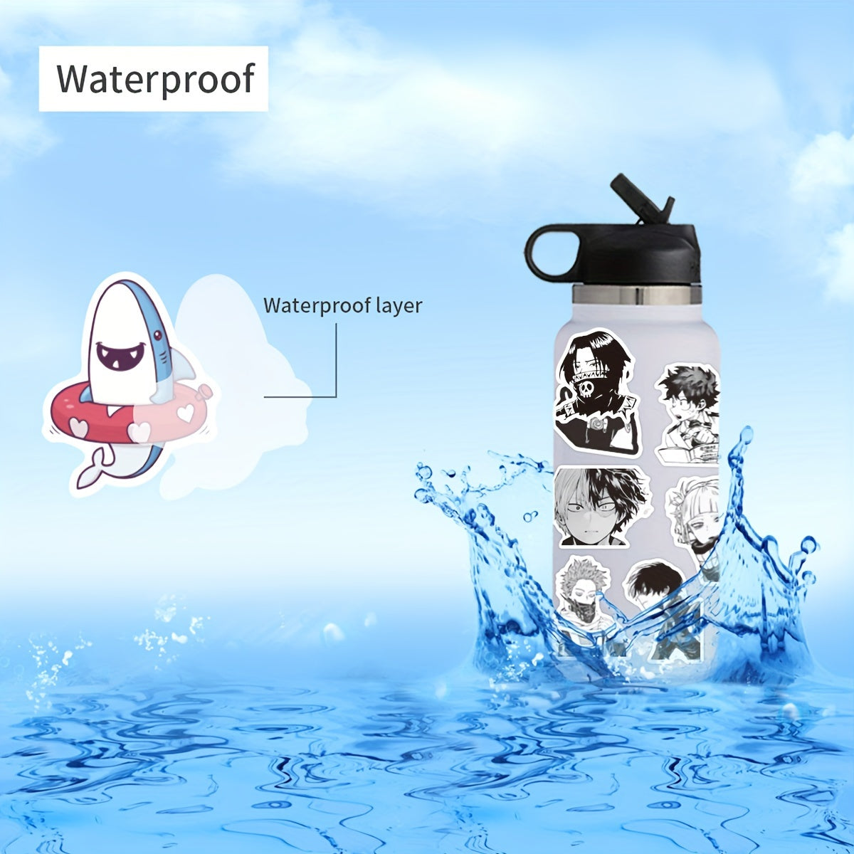 100pcs Anime Stickers Pack Waterproof Vinyl Laptop Water Bottle