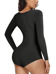 Seamless Solid Shaping Bodysuit Long Sleeve Tummy Control Slimming Body Shaper