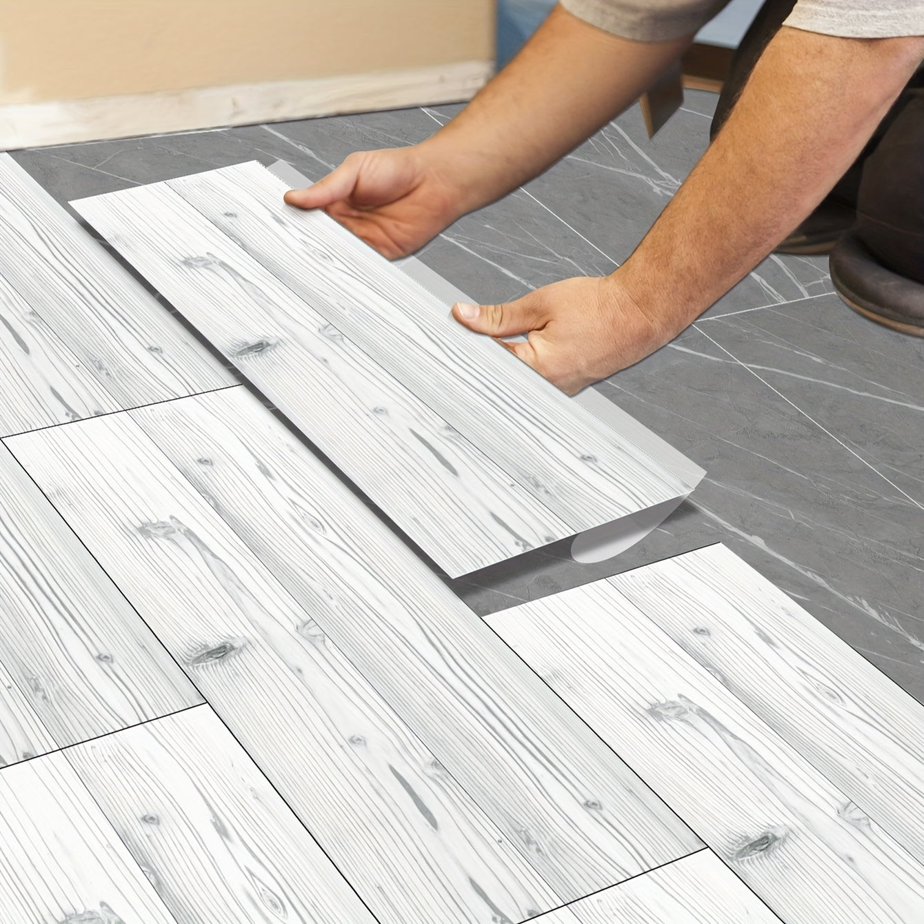 5pcs Peel And Stick Waterproof Wood Flooring Tile 0.7mm Self Adhesive