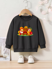 Cartoon Christmas Bear Graphic Crew Neck Long Sleeve Sweatshirt