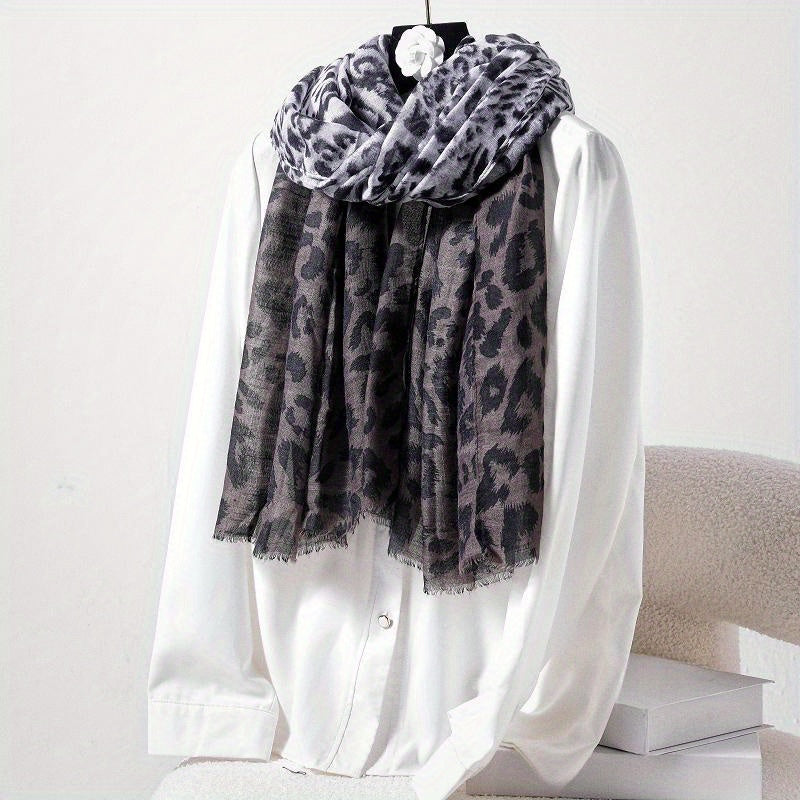Leopard Printed Scarf Thin Fringed Headscarf Sunscreen Windproof Scarf