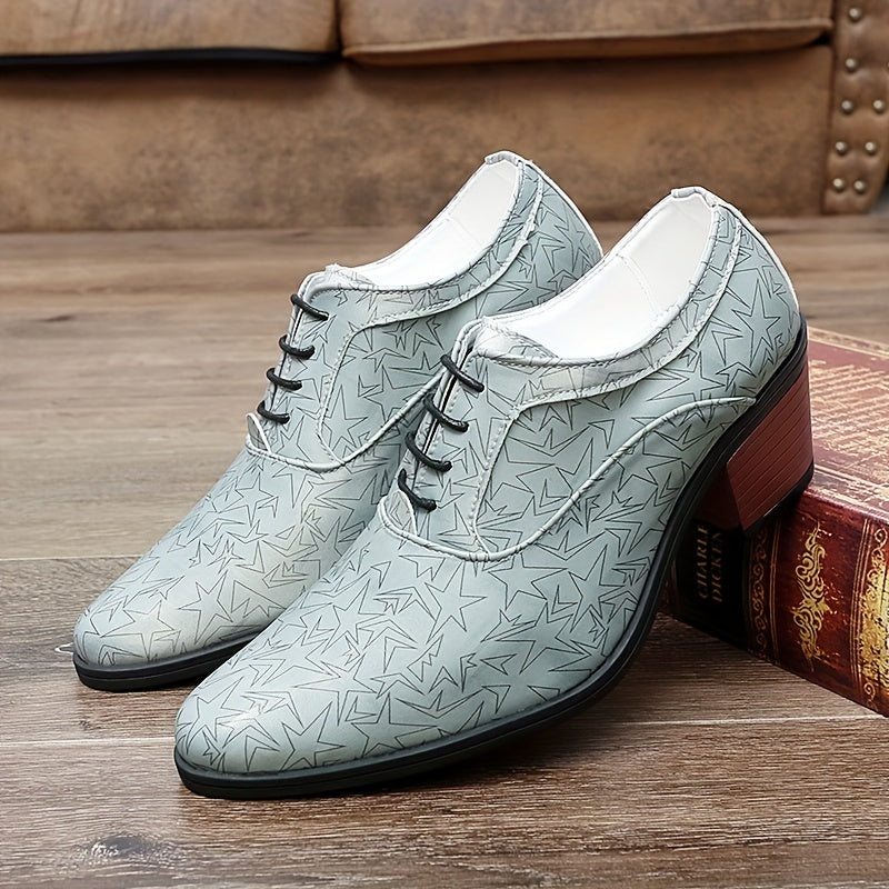 Men's Star Print Lace up Casual Shoes Rubber Sole High Heels Dress