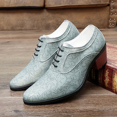 Men's Star Print Lace up Casual Shoes Rubber Sole High Heels Dress