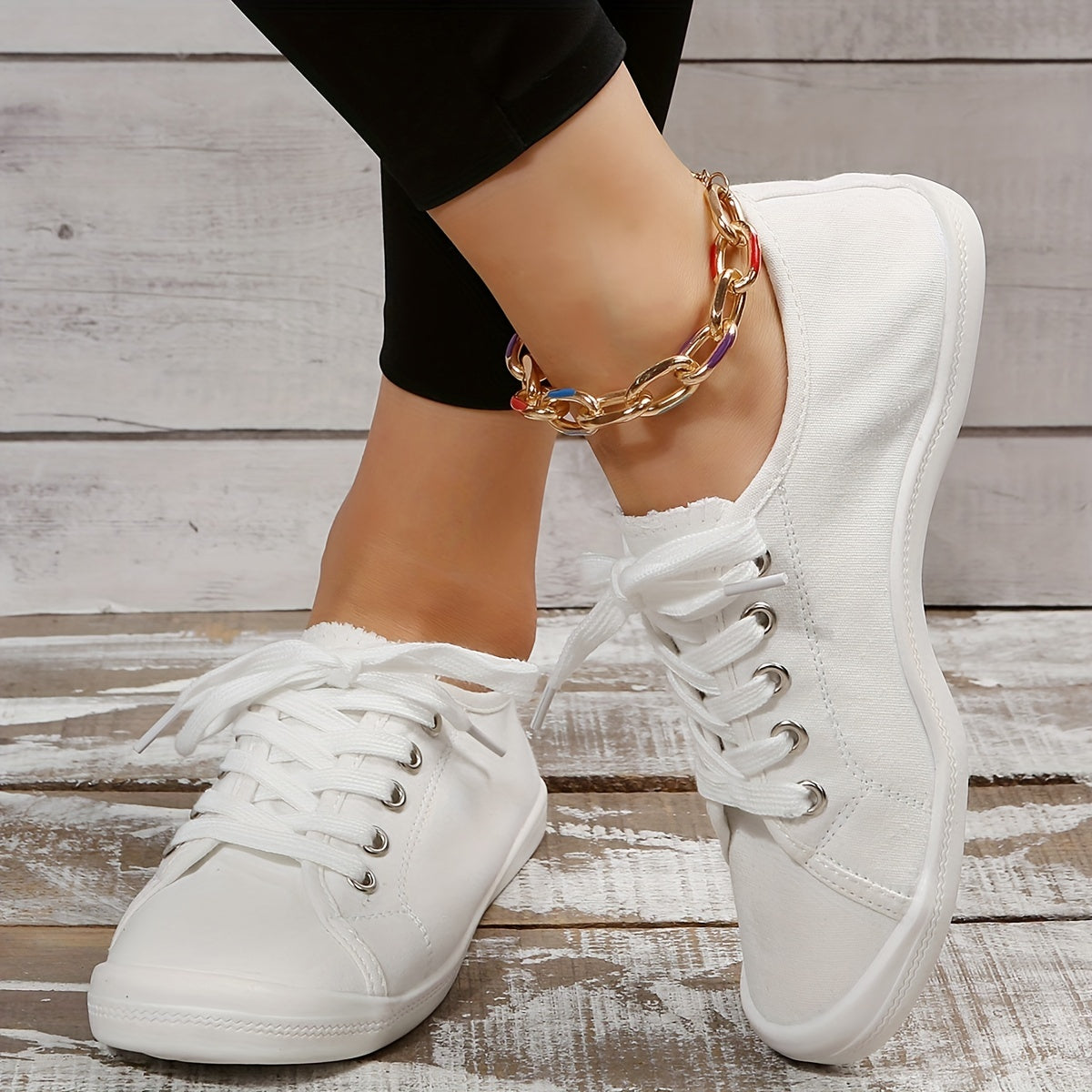 Women's Solid Canvas Shoes Casual Lace Up Flat Sneakers