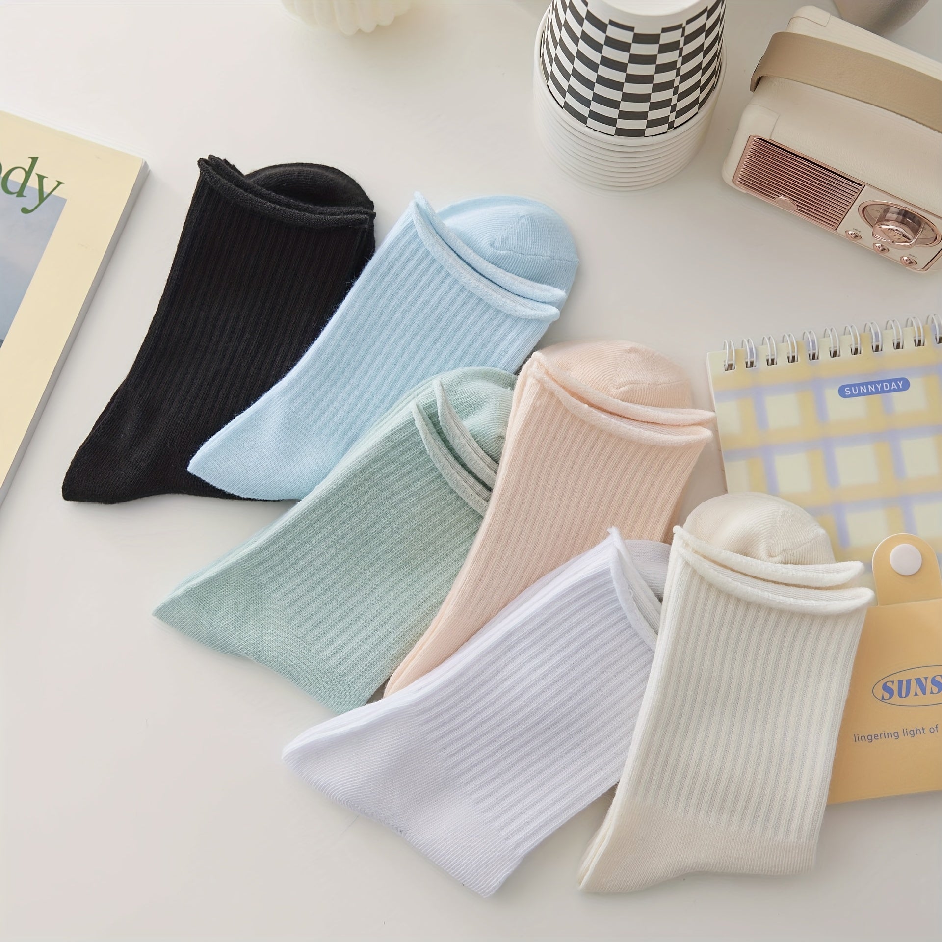 6 Pairs Solid Mid-Tube Curling Socks for Women