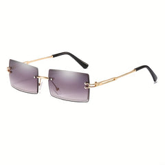 Rectangle Rimless Sunglasses Gradient Anti Glare UV400