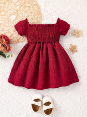 Baby Girls Short Sleeve Ruffle Sleeve Square Neck Princess Dress