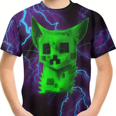 Kids Cartoon Cat 3D Print T-shirt Boys Girls Casual Top Street Wear Tee
