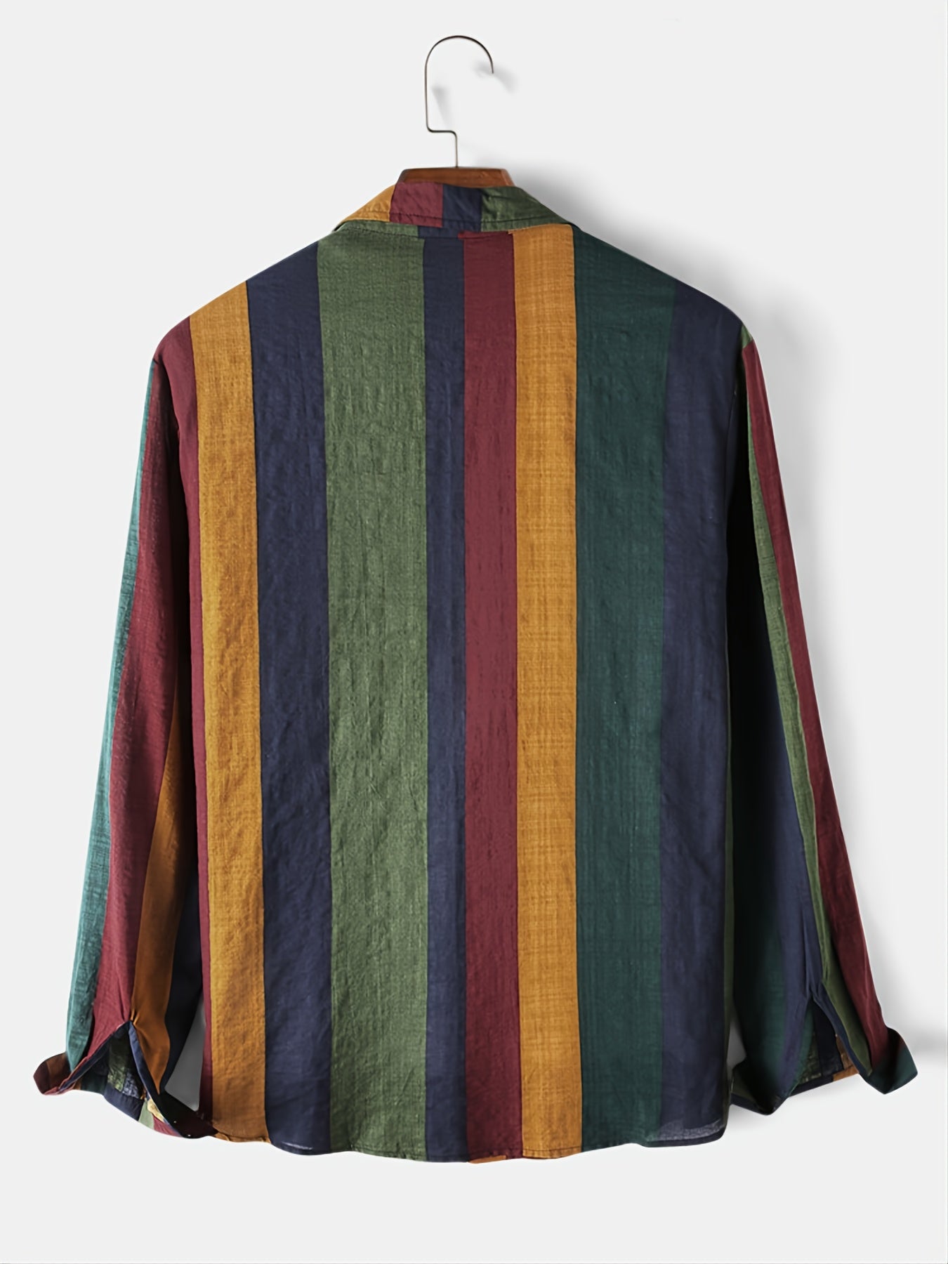 Men's Casual Cotton Linen Striped Shirts, Long Sleeves, Beach Holiday