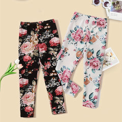2pcs Girls' Stretchy Legging Pants Set With Floral Print
