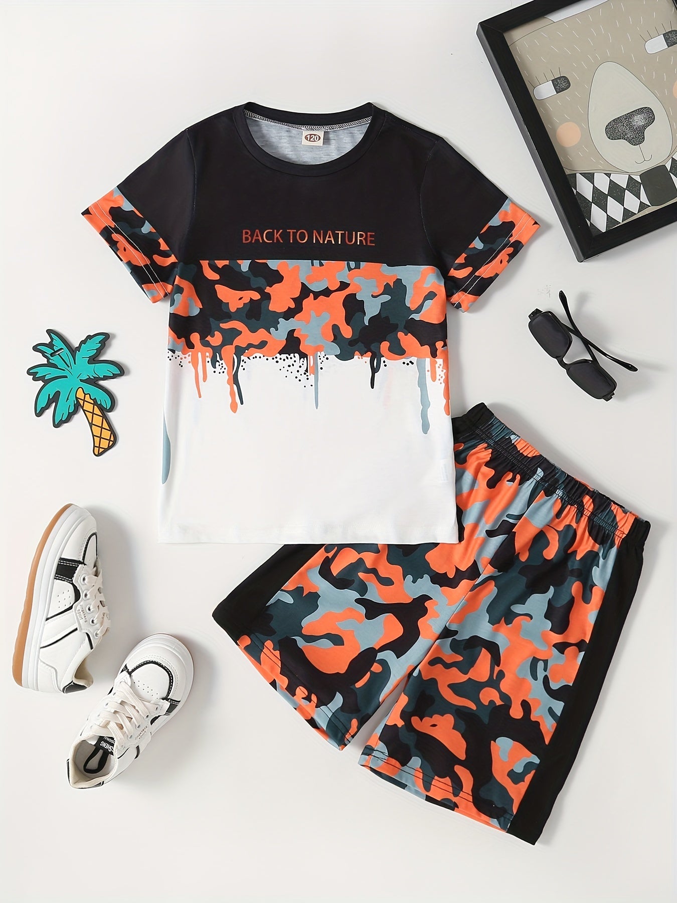 Boys Camo T Shirt & Pants Set Short Sleeve Top Shorts Summer Kids