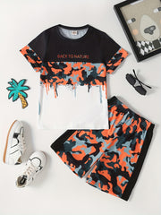 Boys Camo T Shirt & Pants Set Short Sleeve Top Shorts Summer Kids