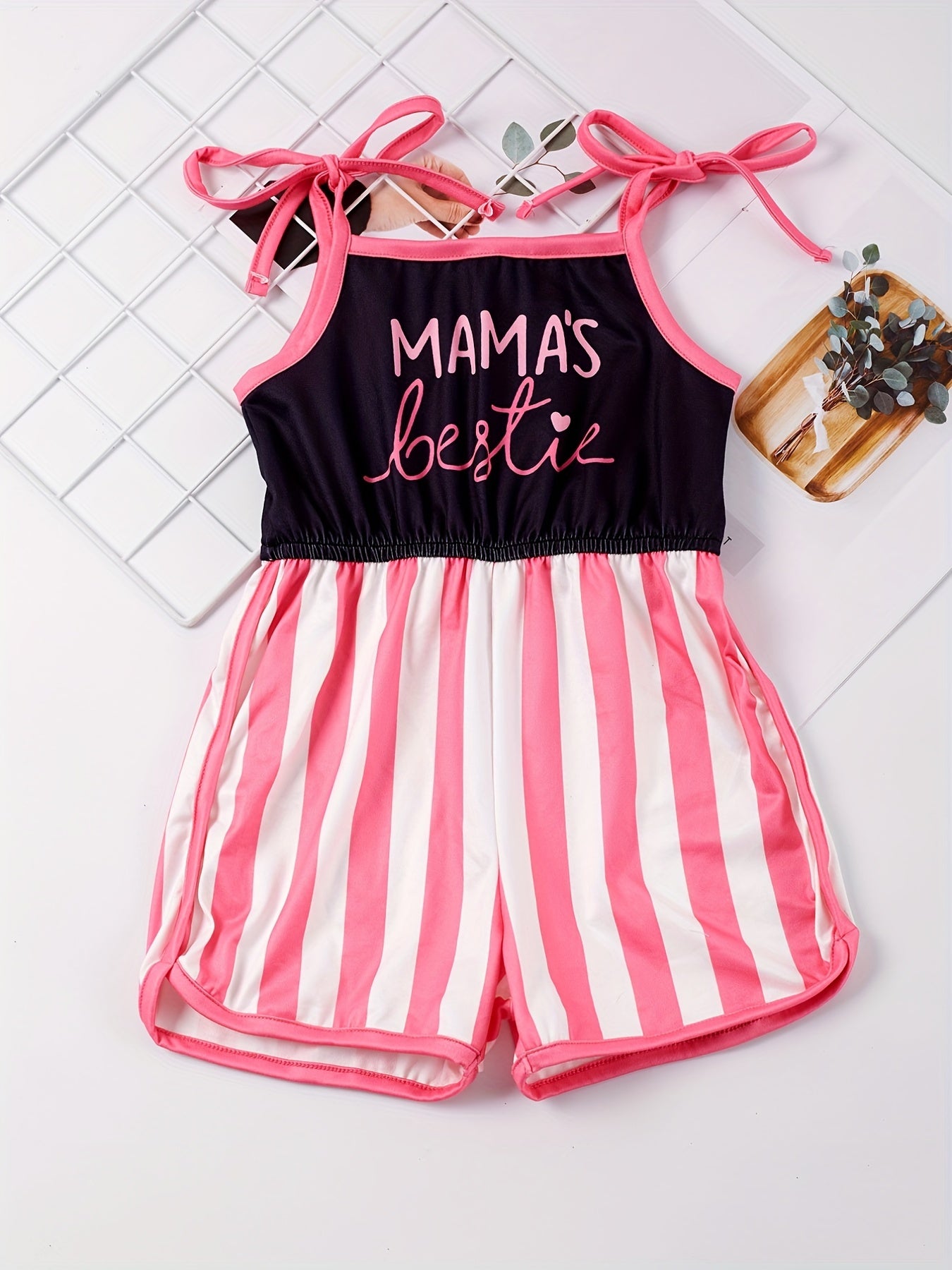 Toddler Girls MAMA'S BESTIE Stripe Graphic Cami Romper