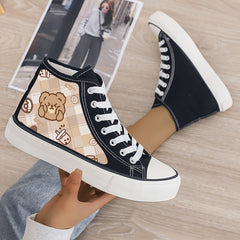 Girl's Cute Bear Pattern High Top Skate Shoes