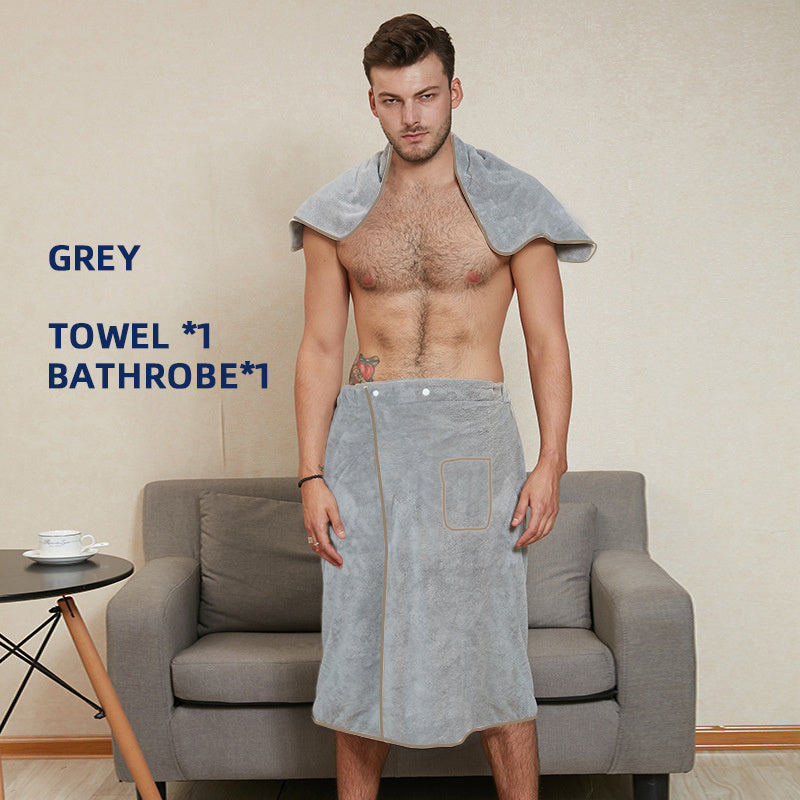 2pcs Men's Microfiber Bath Skirt & Hand Towel Set