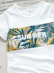 Boys Leaf Print Set Short Sleeve & Shorts Summer Style Casual Kids Clothes
