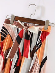 Geometric Print Tied Front Skirt Boho Pleated Skirt