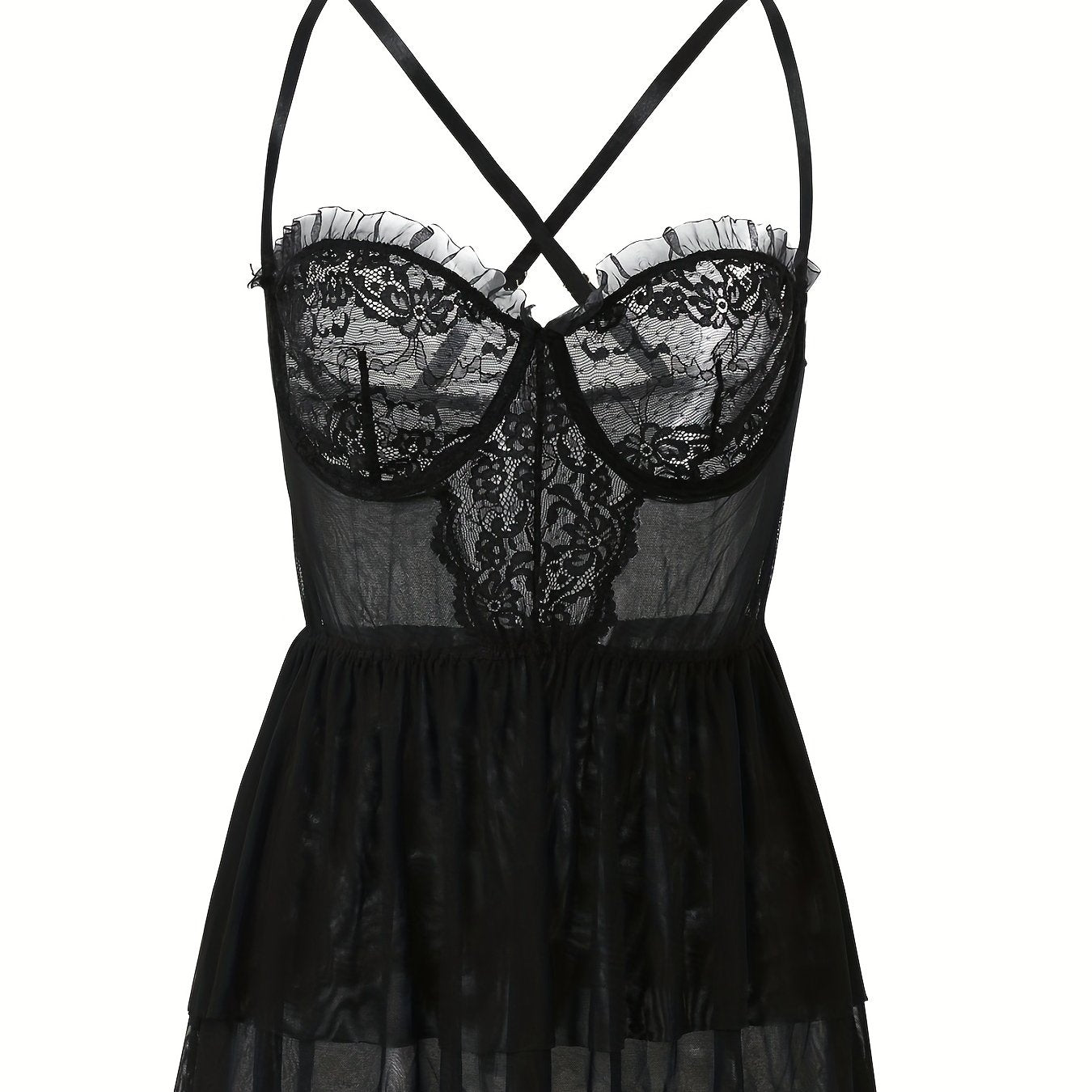Plus Size Floral Jacquard Mesh Layered Cami Dress