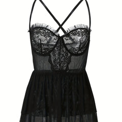 Plus Size Floral Jacquard Mesh Layered Cami Dress