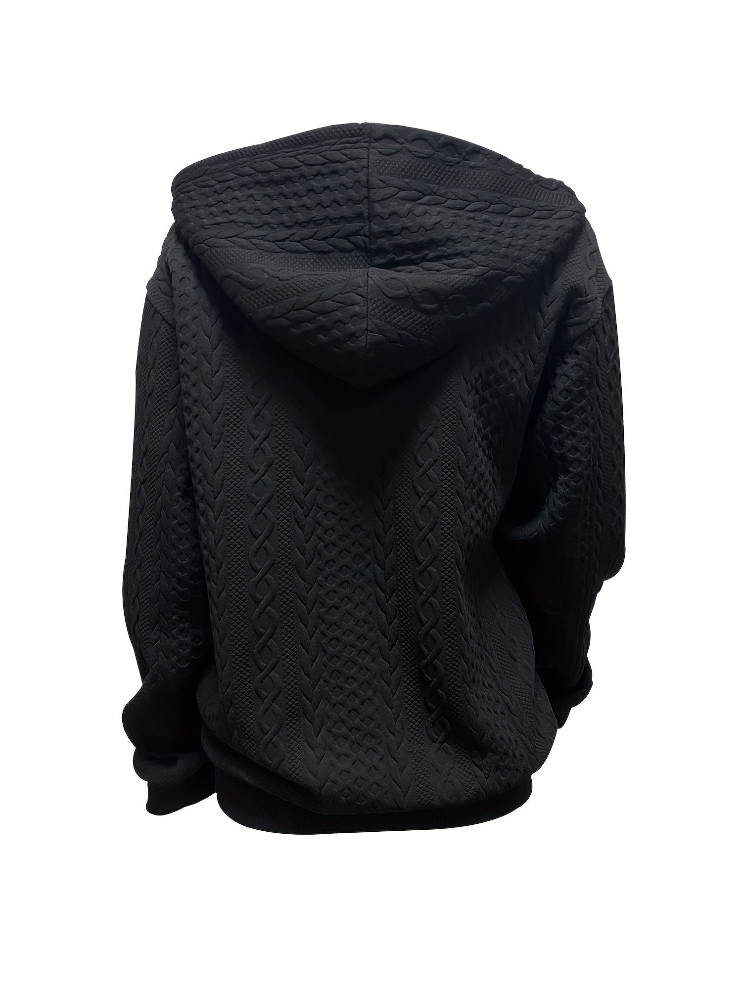 Twist Pattern Zip Up Hoodie Long Sleeve Drawstring Hoodie