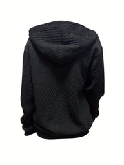 Twist Pattern Zip Up Hoodie Long Sleeve Drawstring Hoodie